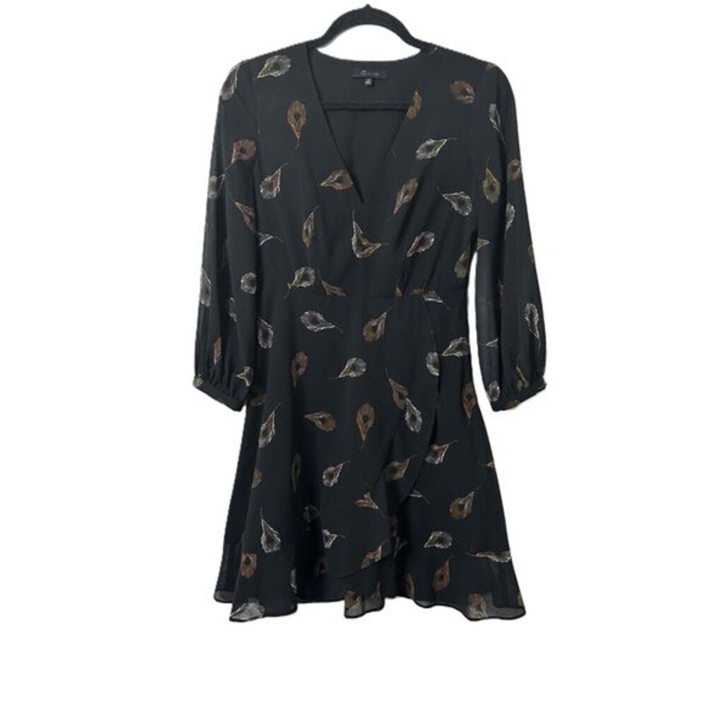 Madewell Dress Womens Size 00 Black Peacock Feathers Wrap A Line